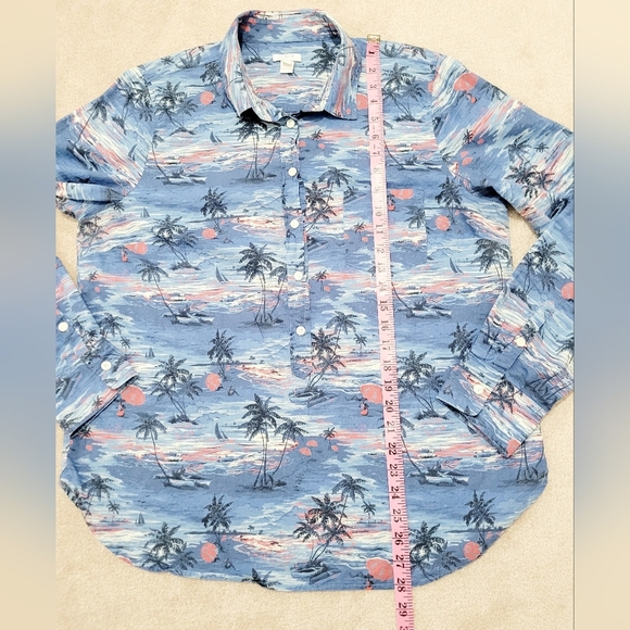 J.CREW Printed Popover Hawaiian Beach Sunset Tunic Blue 100% Cotton Size XL - Picture 9 of 11